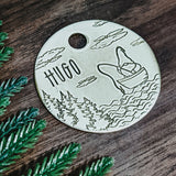 Gnome Gone Fishing - Pet ID tag - Dog tag for dogs - Pet Name Tag - Hand Stamped - Personalized - Fishing - Backcountry - Fish - Gnomes -