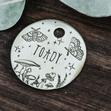 Forest Moth - Pet ID tag - Dog tag for dogs - Pet Name Tag - Hand Stamped - Personalized - Custom - Backcountry - Mushroom - Night - Stars