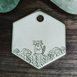 Raccoon and Mushrooms - Pet ID tag - Dog tag for dogs - Pet Tag - Hand Stamped - Personalized - Custom - Wildlife - Canadian - Animals