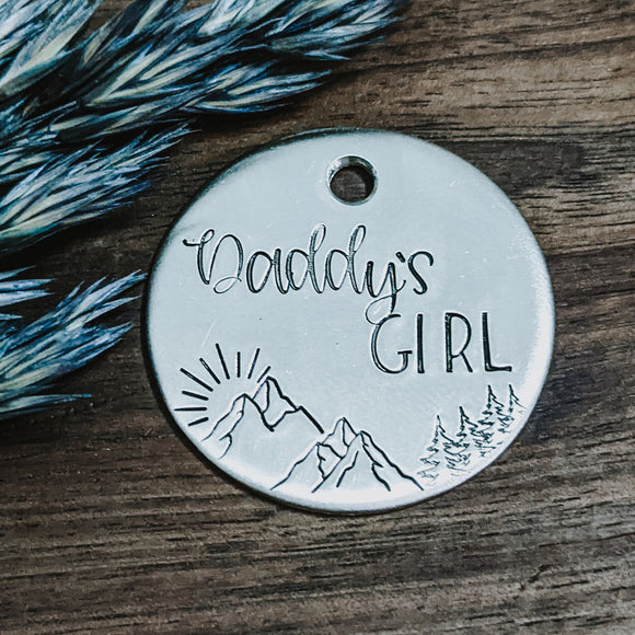 Daddy's Girl - Mountains - Pet ID tag - Dog tag - Pet Name Tag - Hand Stamped - Personalized - Sun - Custom - Dog Tag - Floral - Girly - Dad