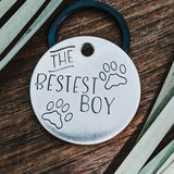 Pet ID tag - The Bestest Boy - Dog tag - Pet Name Tag - Hand Stamped - Personalized - Sun - Custom - Dog Tag - Good dog - Best dog - Cute