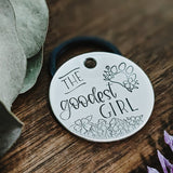 Pet ID tag - The Goodest Girl - Dog tag - Pet Name Tag - Hand Stamped - Personalized - Sun - Custom - Dog Tag - Good dog - Best dog - Cute