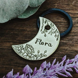 Pet ID tag - Floral Moon - Dog tag for dogs - Pet Name Tag - Hand Stamped - Personalized - Dog Collar - Custom - Dog Tag - Crescent