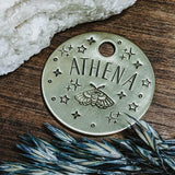 Pet ID tag - Twinkle Moth- Dog tag for dogs - Pet Name Tag - Hand Stamped - Personalized - Moth - Crystals - Stars - Night