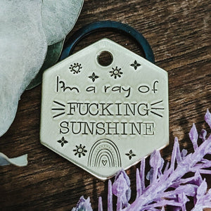 Pet ID Tags - Ray of F***ing Sunshine- Dog tag for dogs - Pet Name Tag - Hand Stamped - Dog Collar - Sun - Dog Tag - Dog Toys - Funny -