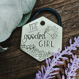 Pet ID tag - The Goodest Girl - Dog tag - Pet Name Tag - Hand Stamped - Personalized - Sun - Custom - Dog Tag - Good dog - Best dog - Cute