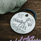 Pet ID tag - The Goodest Girl - Dog tag - Pet Name Tag - Hand Stamped - Personalized - Sun - Custom - Dog Tag - Good dog - Best dog - Cute