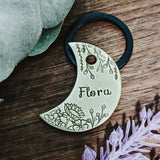 Pet ID tag - Floral Moon - Dog tag for dogs - Pet Name Tag - Hand Stamped - Personalized - Dog Collar - Custom - Dog Tag - Crescent