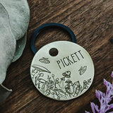 Pet ID tag - Mystical Forest Floor - Dog tag for dogs - Pet Name Tag - Hand Stamped - Personalized - Moth - Crystals - Mushroom - Night