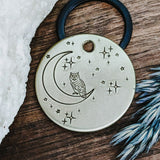 Pet ID tag - Midnight Owl - Dog tag for dogs - Pet Tag - Hand Stamped - Personalized - Custom - Moon - Great Horned - Twinkle - Stars -