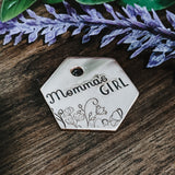 Momma's Girl - Floral - Pet ID tag - Dog tag - Pet Name Tag - Hand Stamped - Personalized - Custom - Dog Tag - Flowers - Small