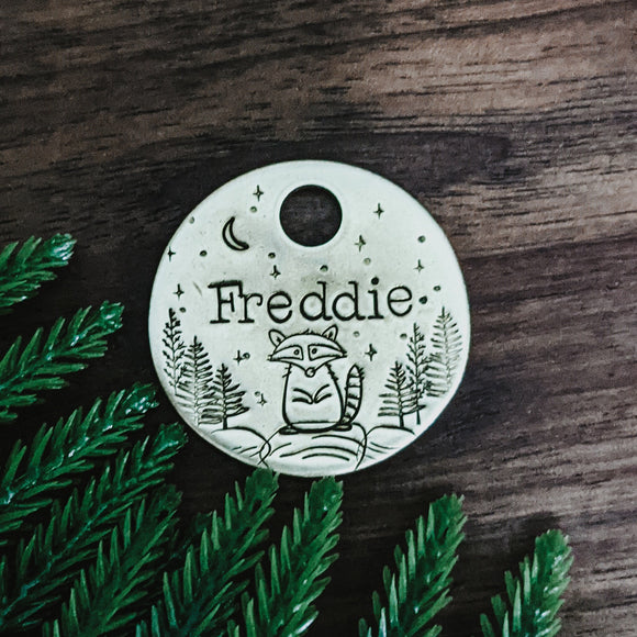 Rocky Raccoon - Pet ID tag - Dog tag for dogs - Pet Tag - Hand Stamped - Personalized - Custom - Raccoon - Wildlife - Canadian - Animals