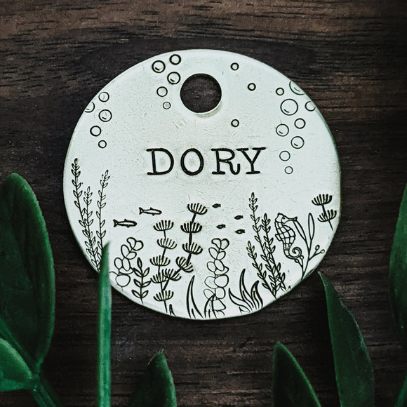 Under the Deep - Pet ID tag - Dog tag for dogs - Pet Name Tag - Hand Stamped - Personalized - Custom - Dog Tag - Seahorse - Seaweed - Ocean