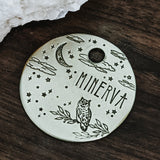 Midnight Thoughts- Pet ID tag - Dog tag for dogs - Pet Tag - Hand Stamped - Custom - Wildlife - Night - Owl - Bird - Barn owl - Great Horned