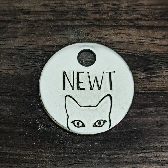 Peek-a-boo - Pet ID tag - Cat tag for cats - Pet Name Tag - Hand Stamped - Personalized - Cat Collar - Custom - Cat Tag - Small tag - Kitty