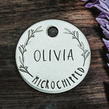 Microchipped Floral - Pet ID tag - Dog tag - Pet Name Tag - Hand Stamped - Personalized - Drinks - Custom - Dog Tag - Chipped - Find my pet
