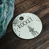 Space Shuttle - Pet ID tag - Dog tag for dogs - Pet Name Tag - Hand Stamped - Personalized - Dog Collar - Custom - Blast Off - NASA - Moon