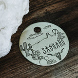 Death Valley - Pet ID tag - Dog tag for dogs - Pet Name Tag - Hand Stamped - Cow skull - Cactus - Backcountry - Sun - Sunset - Desert