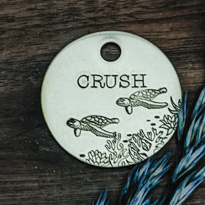 Sea Turtles - Pet ID tag - Dog tag for dogs - Pet Name Tag - Hand Stamped - Personalized - Custom - Dog Tag - Seahorse - Seaweed - Ocean